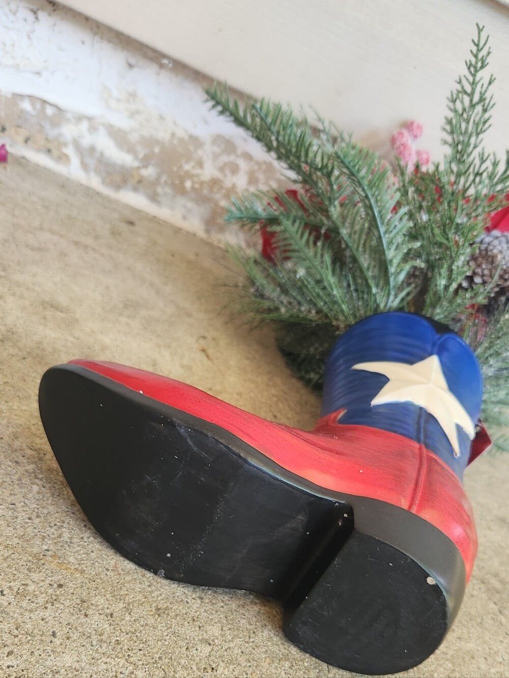 Festive Texas Cowboy Boot Faux Poinsettia Pine Bouquet Christmas Decor - Picture 11 of 11